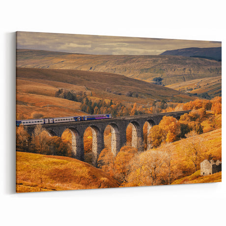Cumbria Landscape Art - Autumn Viaduct Scene with Train in Motion