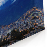 Quito Cityscape Art - Night View with Cotopaxi Volcano Ecuador Decor