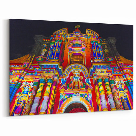 Colorful Ecuadorian Church Prints - Illuminated Nighttime Wall Art