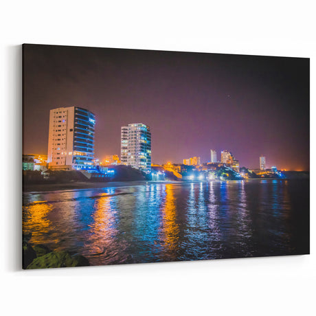Ecuadorian Cityscape Prints - Nighttime Coastal View South American Art