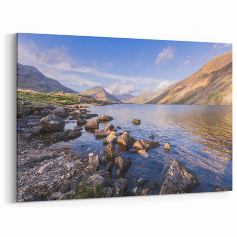 Cumbria Wall Art – Rocky Shoreline with Majestic Mountains in Lake District