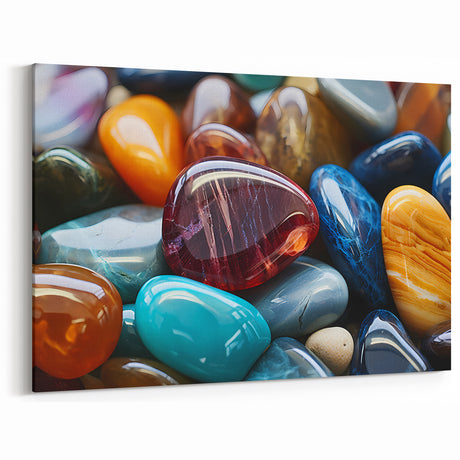 Natural Elements Wall Art | Colorful Polished Stones Canvas Print for Home Decor
