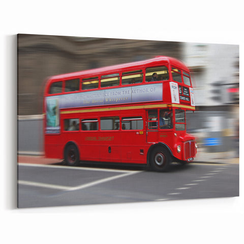 London Street Art Canvas - Red Bus in Motion London Photography Art
