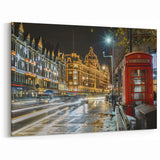 London Photography Art - Harrods at Night with Iconic Red Telephone Box