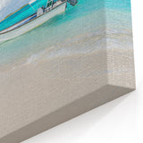 Venezuelan Landscape Prints - Serene Beach with Boat and Turquoise Waters