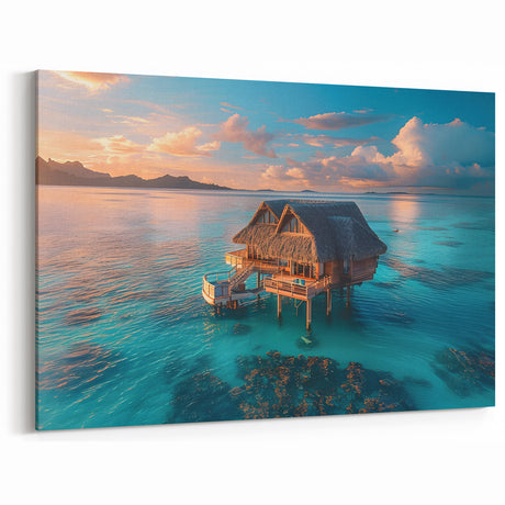 Sunset Overwater Bungalow Canvas - Luxurious Island Art