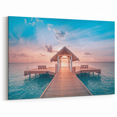 Sunset Pier Canvas - Serene Bora Bora Seascape Art