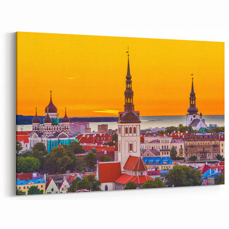 Estonian Architecture Wall Decor – Colorful Skyline of Tallinn at Sunset