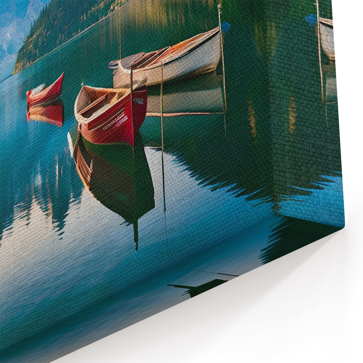 Scenic Alaska Prints - Canoes on a Serene Lake with Mountain Views