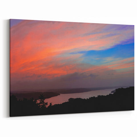 Arkansas Nature Photography - Vibrant Sunset Over Lake Scenic Wall Art