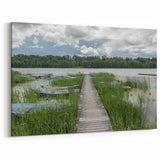 Scenic Estonia Prints – Lakeside Boardwalk with Boats and Lush Greenery