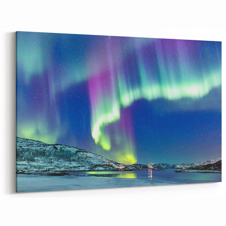 Northern Lights Artwork - Finland Scenery of Aurora Borealis Over Lake
