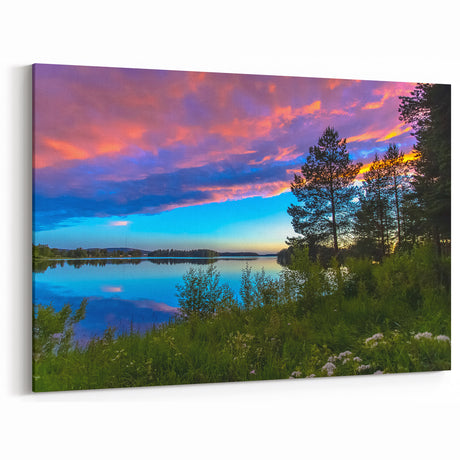 Finnish Nature Canvas - Vibrant Sunset Over a Serene Lakeside Landscape