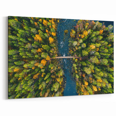Europe Travel Poster - Aerial View of Finnish Forest and River Scenic Art