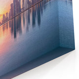 Serene Sunrise Doha Skyline - Reflective Waters Canvas Print