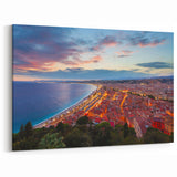 Nice France Wall Decor - Sunset Cityscape and Coastline View Print