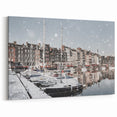 Picturesque Normandy Artwork - Snowy Harbor Scene Canvas Art