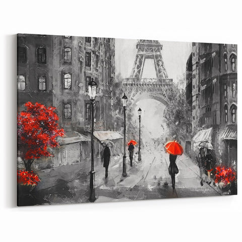 Eiffel Tower Art - Paris Cityscape with Red Umbrellas Wall Print