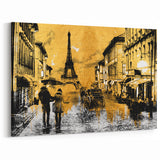 Paris Wall Art - Eiffel Tower Street Scene with Gold and Black Contrast