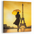 Romantic Paris Art - Eiffel Tower Canvas with Silhouette in Yellow