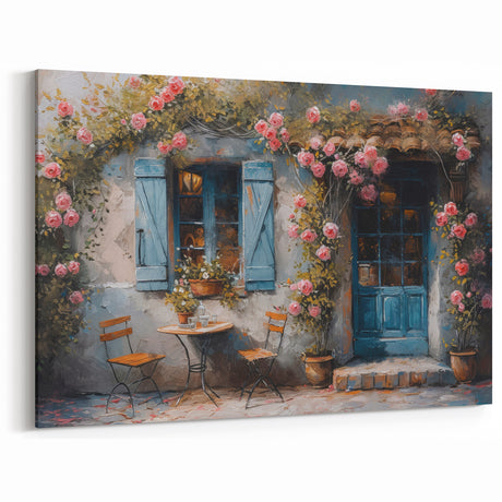French Wall Decor - Charming Cottage with Flowers Canvas Print
