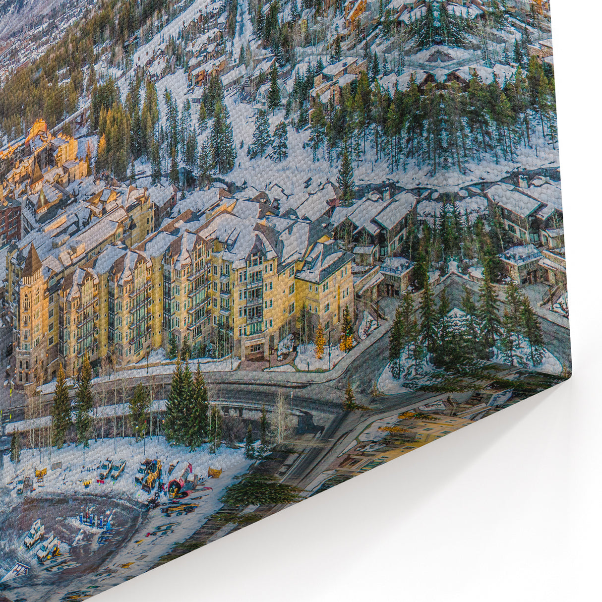 Aspen Scenic Prints - Snowy Mountain Town at Sunset with Winter Landscape