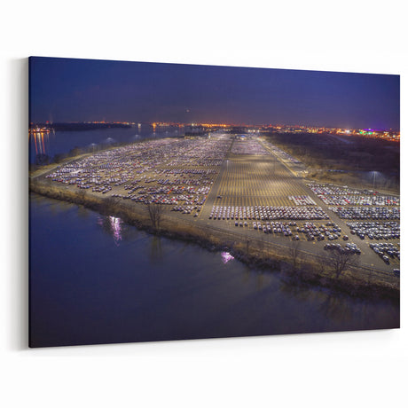 Delaware Night Photography – Aerial View of City Lights and Parking Lot