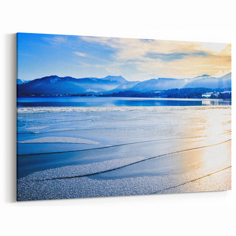 Bavarian Alps Art - Frozen Lake in Winter with Mountain Backdrop