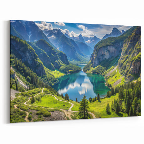 Bavarian Alps Art – Mountain Lake and Scenic Alpine Valley View