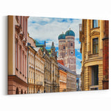 German Cityscape Canvas - Frauenkirche Towers from Munich Streets