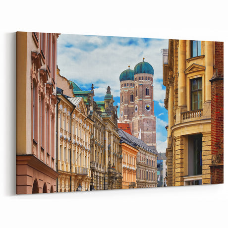 German Cityscape Canvas - Frauenkirche Towers from Munich Streets