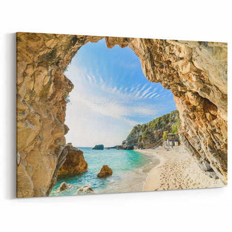 Greek Islands Art Prints - Serene Beach Cave on Corfu Coast