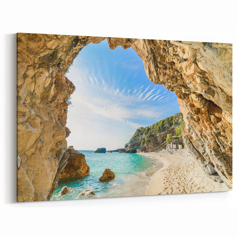 Greek Islands Art Prints - Serene Beach Cave on Corfu Coast