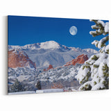 Colorado Springs Wall Art - Pikes Peak in Winter with Snow and Moon