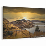Rocky Mountains Wall Decor - Golden Sunset Over Serene Lake and Road