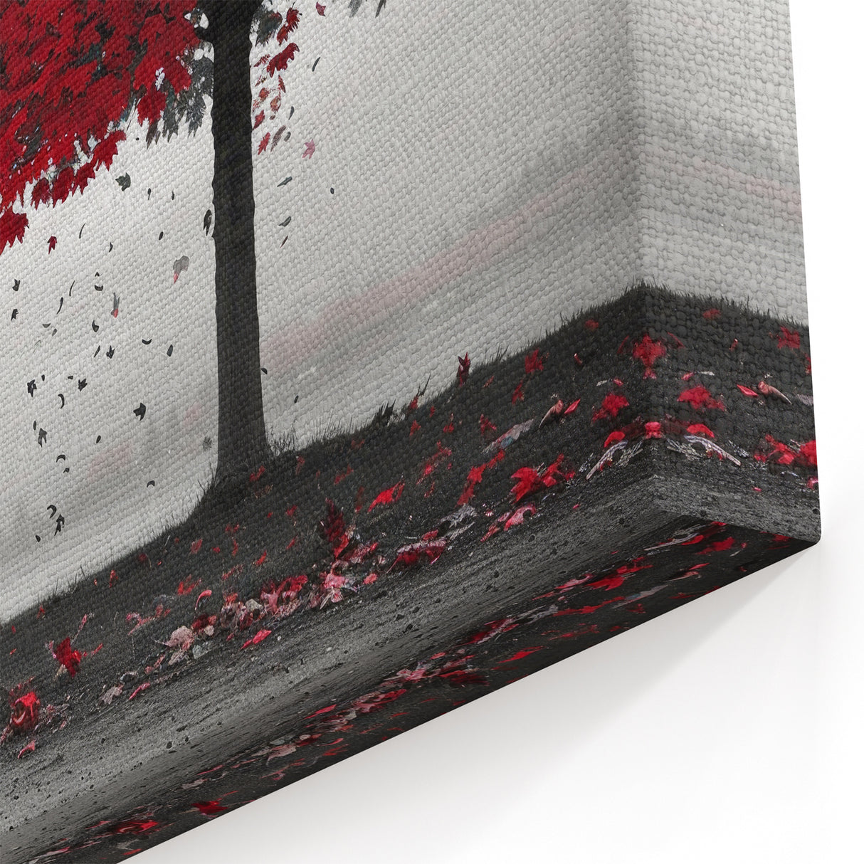 Red Tree and Bench Art - Peaceful Autumn Landscape Wall Decor Print