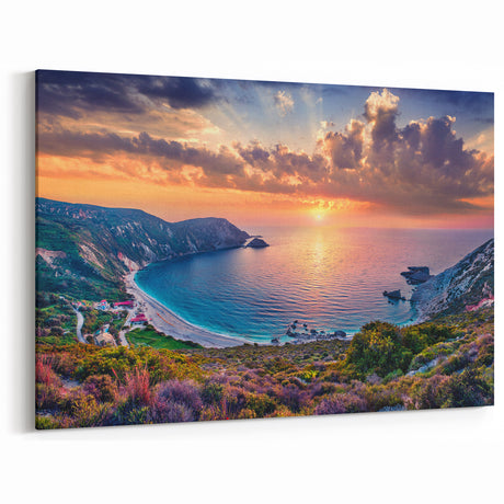 Greek Scenery Art - Sunset Over Bay and Hillside Landscape