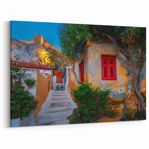 Athens Wall Art - Vibrant Greek Street Scene Canvas for Ancient Greek Decor