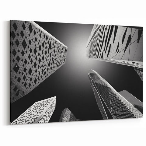 Modern Saudi Arabian Architecture Art - Black with White Urban Skyscrapers