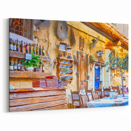 Crete Wall Art - Rustic Greek Tavern with Vintage Decor Canvas Print