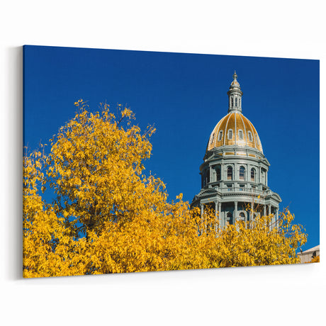 Denver Capitol Dome with Autumn Leaves - Colorado Wall Decor Print