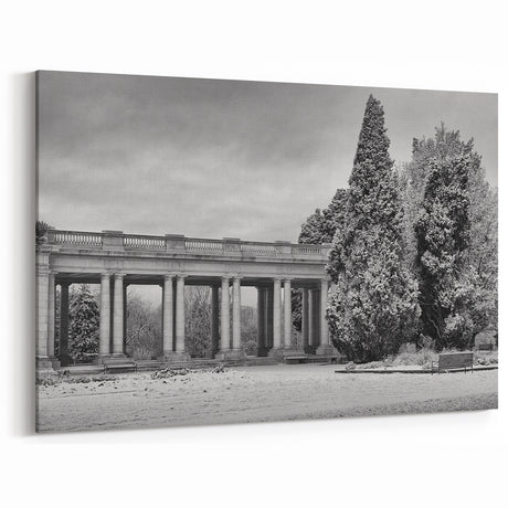 Snowy Architecture in Denver Park - Black and White Colorado Wall Art