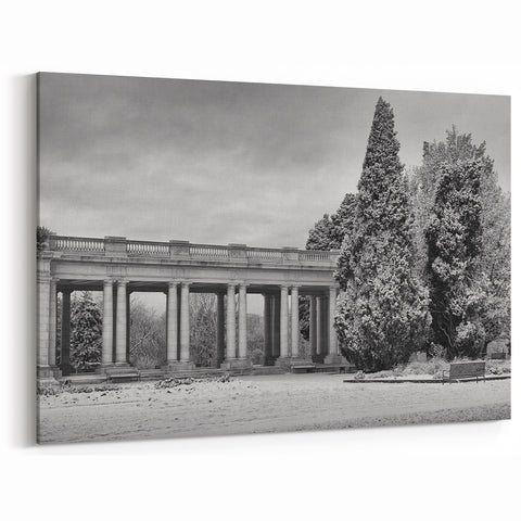 Snowy Architecture in Denver Park - Black and White Colorado Wall Art