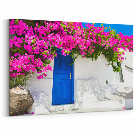Santorini Canvas Prints - Greek Island Artwork with Floral Charm