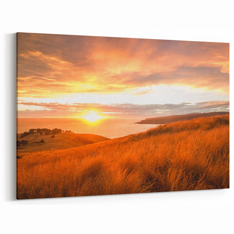 Canterbury Wall Art - Scenic New Zealand Sunset Over Coastal Fields