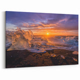 Northern Lights Artwork - Sunset Glow Over Greenland Icebergs