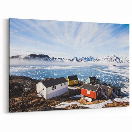 Greenland Landscape Art - Colorful Arctic Village Scenic Wall Decor