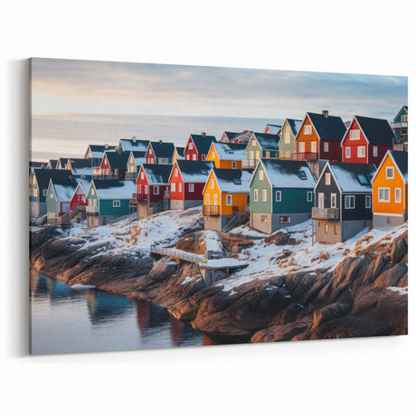 Greenland Landscape Art - Colorful Coastal Village Arctic Wall Decor