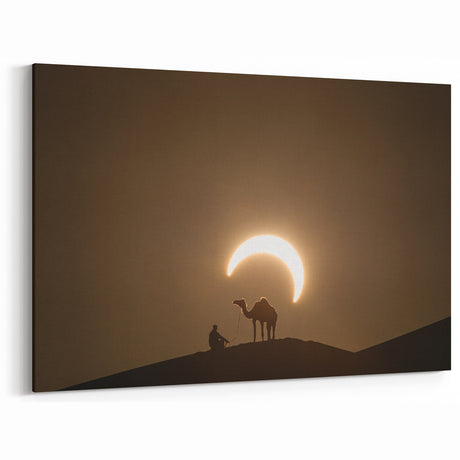 Camel Silhouette Eclipse Canvas - Dramatic Abu Dhabi Desert Wall Art