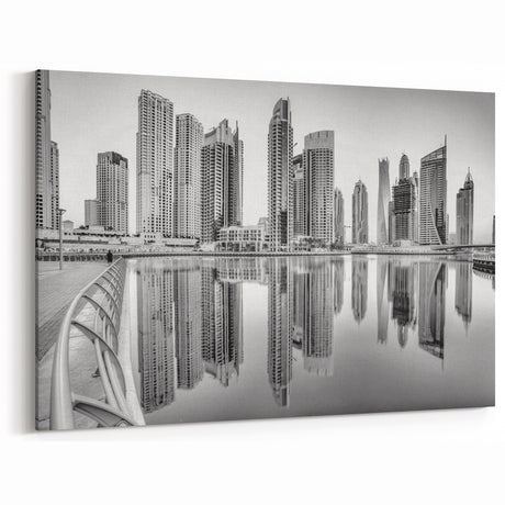 Dubai Black and White Art - Stunning Dubai Canvas Prints Featuring Skyline Reflections
